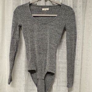 Madewell Heather Gray Long Sleeve Bodysuit